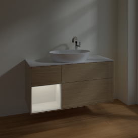 Тумба под раковину Villeroy & Boch Finion 120х50,1 см с подсветкой МДФ шпон дуба/стекло белое матовое F941GFPC