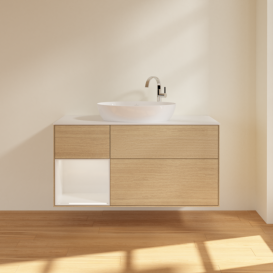 Тумба под раковину Villeroy & Boch Finion 120х50,1 см с подсветкой МДФ шпон дуба/стекло белое матовое F941GFPC