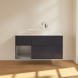 Тумба под раковину Villeroy & Boch Finion 120х50,1 см с подсветкой МДФ темно-синий матовый лак/стекло белое матовое F941GKHG