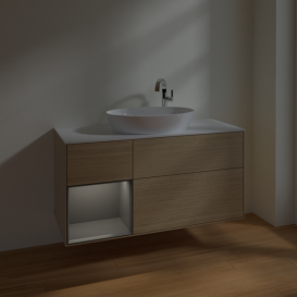 Тумба под раковину Villeroy & Boch Finion 120х50,1 см с подсветкой МДФ шпон дуба/стекло белое матовое F941GKPC