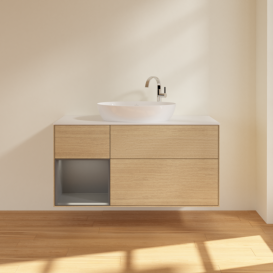 Тумба под раковину Villeroy & Boch Finion 120х50,1 см с подсветкой МДФ шпон дуба/стекло белое матовое F941GKPC