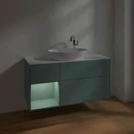 Тумба під раковину Villeroy & Boch Finion 120х50,1 см із підсвічуванням МДФ оливковий матовий лак/скло біле матове F941GMGN