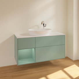 Тумба під раковину Villeroy & Boch Finion 120х50,1 см із підсвічуванням МДФ оливковий матовий лак/скло біле матове F941GMGN