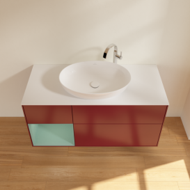 Тумба під раковину Villeroy & Boch Finion 120х50,1 см з підсвічуванням МДФ півонія матовий лак/скло біле матове F941GMHB