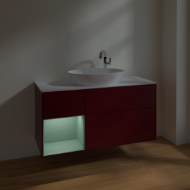 Тумба під раковину Villeroy & Boch Finion 120х50,1 см з підсвічуванням МДФ півонія матовий лак/скло біле матове F941GMHB