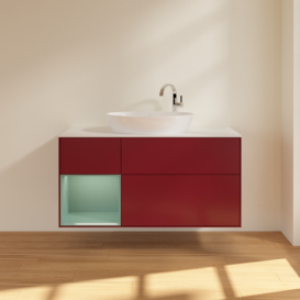 Тумба під раковину Villeroy & Boch Finion 120х50,1 см з підсвічуванням МДФ півонія матовий лак/скло біле матове F941GMHB