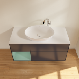 Тумба під раковину Villeroy & Boch Finion 120х50,1 см із підсвічуванням МДФ темно-синій матовий лак/скло біле матове F941GMHG