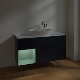 Тумба під раковину Villeroy & Boch Finion 120х50,1 см із підсвічуванням МДФ темно-синій матовий лак/скло біле матове F941GMHG