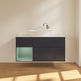 Тумба під раковину Villeroy & Boch Finion 120х50,1 см із підсвічуванням МДФ темно-синій матовий лак/скло біле матове F941GMHG