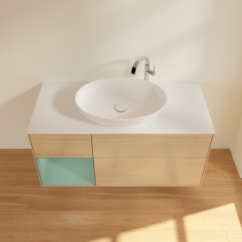 Тумба під раковину Villeroy & Boch Finion 120х50,1 см із підсвічуванням МДФ шпон дуба/скло біле матове F941GMPC