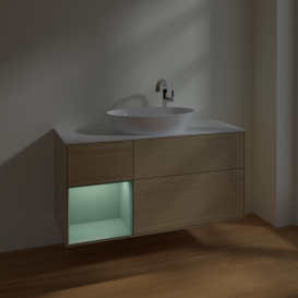 Тумба під раковину Villeroy & Boch Finion 120х50,1 см із підсвічуванням МДФ шпон дуба/скло біле матове F941GMPC