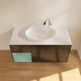 Тумба під раковину Villeroy & Boch Finion 120х50,1 см із підсвічуванням МДФ чорний матовий лак/скло біле матове F941GMPD