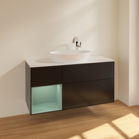 Тумба під раковину Villeroy & Boch Finion 120х50,1 см із підсвічуванням МДФ чорний матовий лак/скло біле матове F941GMPD