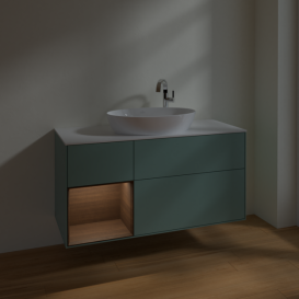 Тумба под раковину Villeroy & Boch Finion 120х50,1 см с подсветкой МДФ оливковый матовый лак/стекло белое матовое F941GNGM