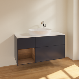 Тумба під раковину Villeroy & Boch Finion 120х50,1 см із підсвічуванням МДФ темно-синій матовий лак/скло біле матове F941GNHG