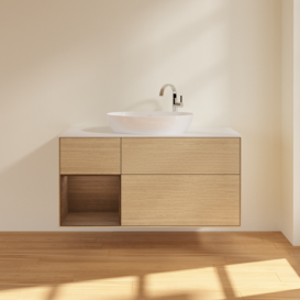 Тумба під раковину Villeroy & Boch Finion 120х50,1 см із підсвічуванням МДФ шпон дуба/скло біле матове F941GNPC