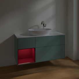 Тумба під раковину Villeroy & Boch Finion 120х50,1 см із підсвічуванням МДФ оливковий матовий лак/скло біле матове F941HBGM