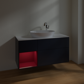 Тумба под раковину Villeroy & Boch Finion 120х50,1 см с подсветкой МДФ темно-синий матовый лак/стекло белое матовое F941HBHG