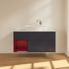 Тумба под раковину Villeroy & Boch Finion 120х50,1 см с подсветкой МДФ темно-синий матовый лак/стекло белое матовое F941HBHG