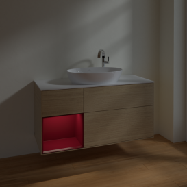 Тумба под раковину Villeroy & Boch Finion 120х50,1 см с подсветкой МДФ шпон дуба/стекло белое матовое F941HBPC