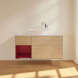 Тумба под раковину Villeroy & Boch Finion 120х50,1 см с подсветкой МДФ шпон дуба/стекло белое матовое F941HBPC