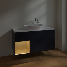 Тумба под раковину Villeroy & Boch Finion 120х50,1 см с подсветкой МДФ темно-синий матовый лак/стекло белое матовое F941HFHG