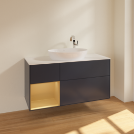 Тумба под раковину Villeroy & Boch Finion 120х50,1 см с подсветкой МДФ темно-синий матовый лак/стекло белое матовое F941HFHG