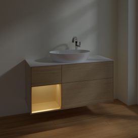 Тумба под раковину Villeroy & Boch Finion 120х50,1 см с подсветкой МДФ шпон дуба/стекло белое матовое F941HFPC