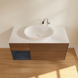 Тумба под раковину Villeroy & Boch Finion 120х50,1 см с подсветкой МДФ шпон грецкого ореха/стекло белое матовое F941HGGN