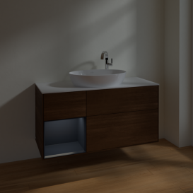 Тумба под раковину Villeroy & Boch Finion 120х50,1 см с подсветкой МДФ шпон грецкого ореха/стекло белое матовое F941HGGN