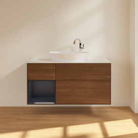 Тумба под раковину Villeroy & Boch Finion 120х50,1 см с подсветкой МДФ шпон грецкого ореха/стекло белое матовое F941HGGN