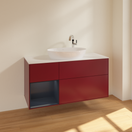 Тумба под раковину Villeroy & Boch Finion 120х50,1 см с подсветкой МДФ пион матовый лак/стекло черное матовое F941HGHB