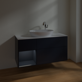 Тумба под раковину Villeroy & Boch Finion 120х50,1 см с подсветкой МДФ темно-синий матовый лак/стекло белое матовое F941HGHG