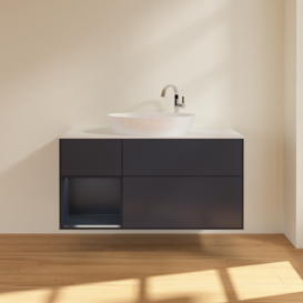 Тумба под раковину Villeroy & Boch Finion 120х50,1 см с подсветкой МДФ темно-синий матовый лак/стекло белое матовое F941HGHG