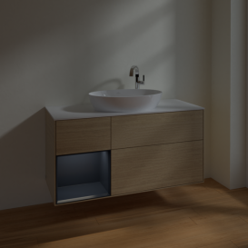 Тумба под раковину Villeroy & Boch Finion 120х50,1 см с подсветкой МДФ шпон дуба/стекло белое матовое F941HGPC