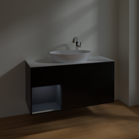 Тумба под раковину Villeroy & Boch Finion 120х50,1 см с подсветкой МДФ черный матовый лак/стекло белое матовое F941HGPD