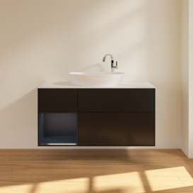 Тумба под раковину Villeroy & Boch Finion 120х50,1 см с подсветкой МДФ черный матовый лак/стекло белое матовое F941HGPD