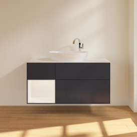 Тумба под раковину Villeroy & Boch Finion 120х50,1 см с подсветкой МДФ темно-синий матовый лак/стекло белое матовое F941MTHG