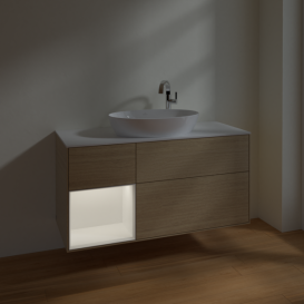 Тумба под раковину Villeroy & Boch Finion 120х50,1 см с подсветкой МДФ шпон дуба/стекло белое матовое F941MTPC