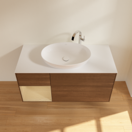 Тумба под раковину Villeroy & Boch Finion 120х50,1 см с подсветкой МДФ шпон грецкого ореха/стекло белое матовое F941PCGN