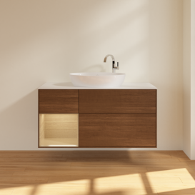 Тумба под раковину Villeroy & Boch Finion 120х50,1 см с подсветкой МДФ шпон грецкого ореха/стекло белое матовое F941PCGN