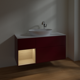 Тумба под раковину Villeroy & Boch Finion 120х50,1 см с подсветкой МДФ пион матовый лак/стекло черное матовое F941PCHB