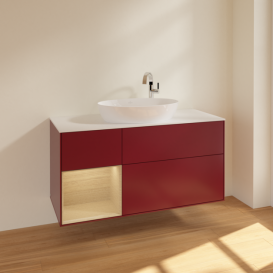 Тумба под раковину Villeroy & Boch Finion 120х50,1 см с подсветкой МДФ пион матовый лак/стекло черное матовое F941PCHB