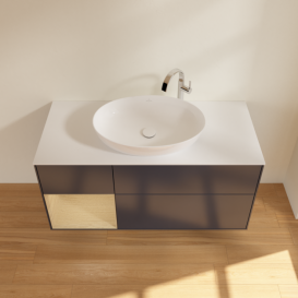 Тумба під раковину Villeroy & Boch Finion 120х50,1 см із підсвічуванням МДФ темно-синій матовий лак/скло біле матове F941PCHG