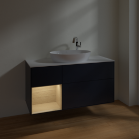 Тумба під раковину Villeroy & Boch Finion 120х50,1 см із підсвічуванням МДФ темно-синій матовий лак/скло біле матове F941PCHG