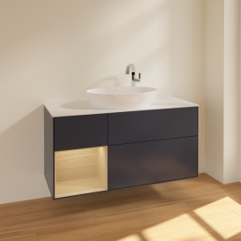Тумба під раковину Villeroy & Boch Finion 120х50,1 см із підсвічуванням МДФ темно-синій матовий лак/скло біле матове F941PCHG