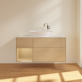 Тумба под раковину Villeroy & Boch Finion 120х50,1 см с подсветкой МДФ шпон дуба/стекло белое матовое F941PCPC