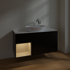 Тумба под раковину Villeroy & Boch Finion 120х50,1 см с подсветкой МДФ черный матовый лак/стекло белое матовое F941PCPD