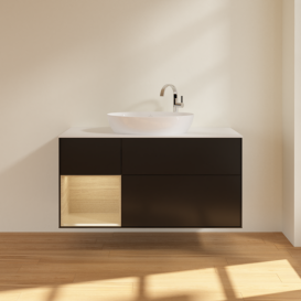 Тумба под раковину Villeroy & Boch Finion 120х50,1 см с подсветкой МДФ черный матовый лак/стекло белое матовое F941PCPD