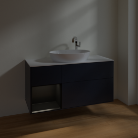 Тумба під раковину Villeroy & Boch Finion 120х50,1 см із підсвічуванням МДФ темно-синій матовий лак/скло біле матове F941PDHG